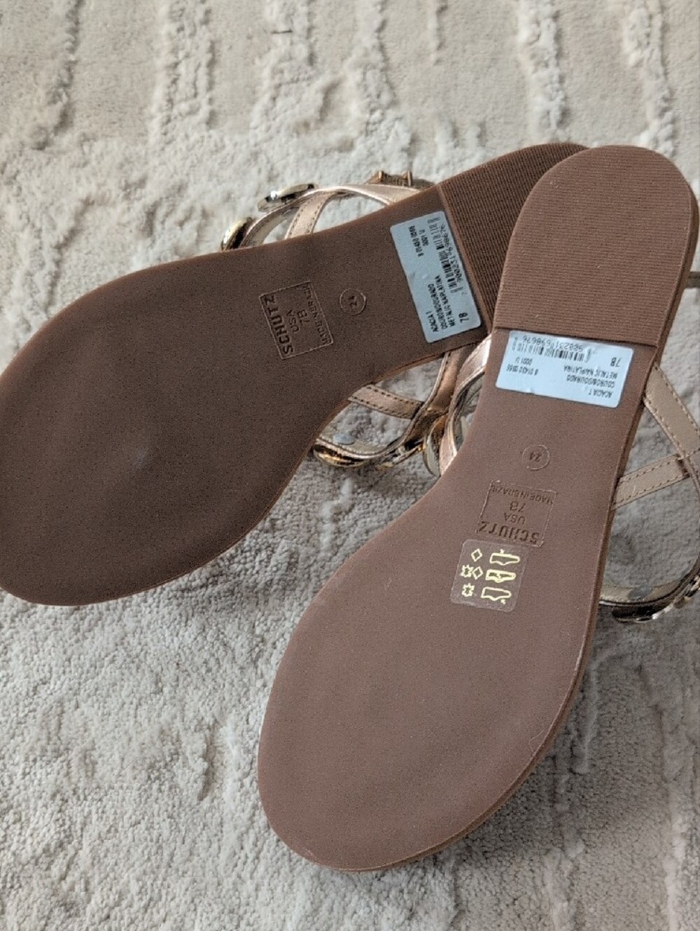 Gold T-Strap Embellished Sandals Size 7B - Picture 4 of 5